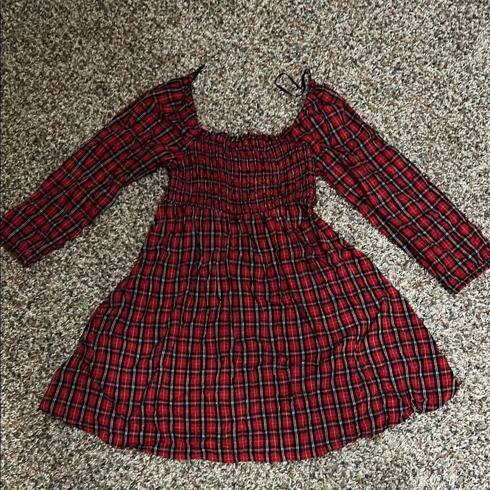 Old Navy Red and Black Smocked Sundress with Bishop Sleeves